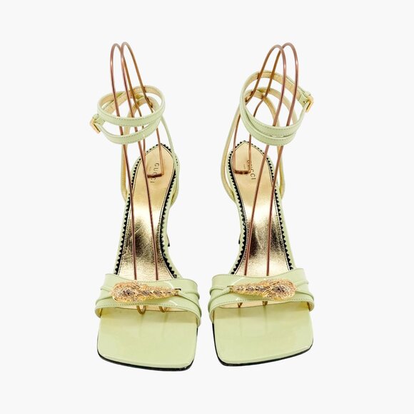 Gucci Crystal Tiger Wedge Sandals EU 41 US 11 Pastel Green Patent Embellished - Picture 2 of 12